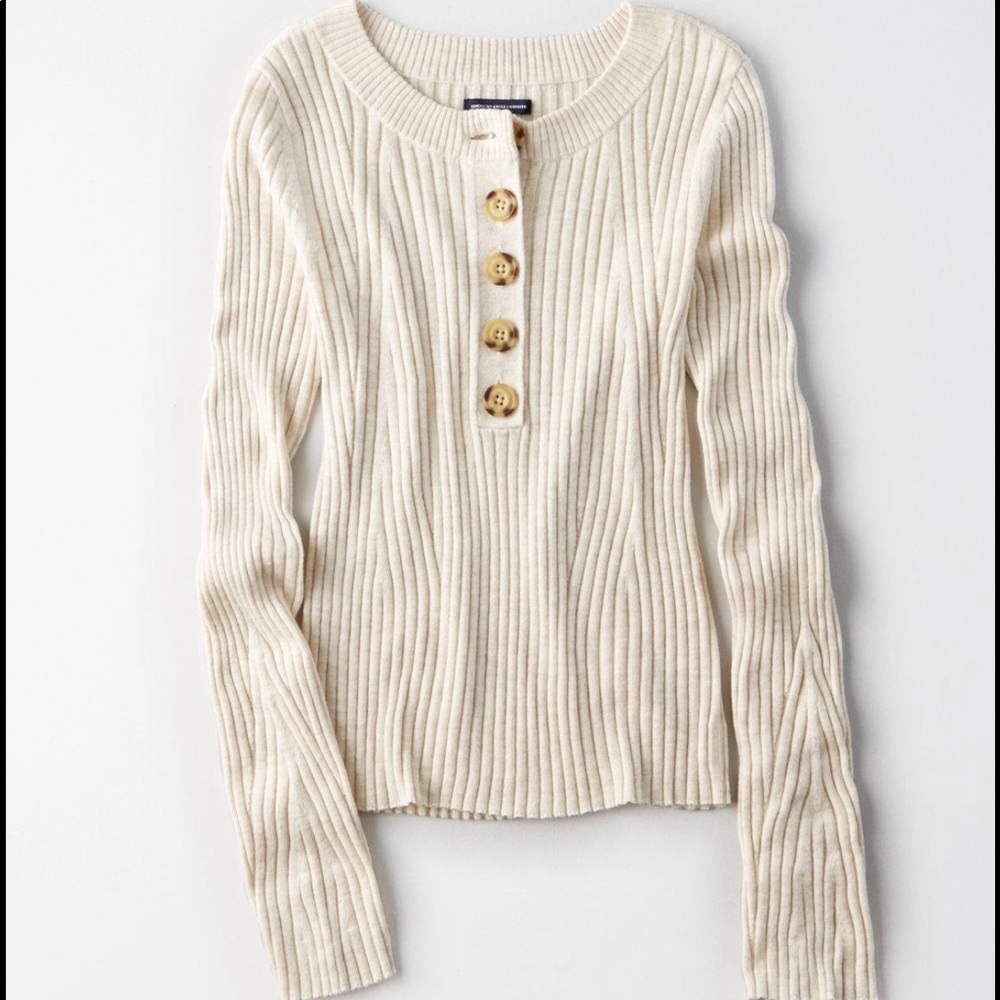 AMERICAN EAGLE Ribbed Henley Sweater - Picture 2 of 5